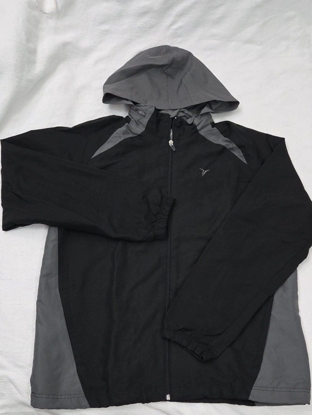 Old Navy Active Mens Black Grey Packable Hood Windbreaker Jacket Zip L